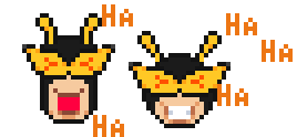 pixel sprite of 21 and 24 laughing